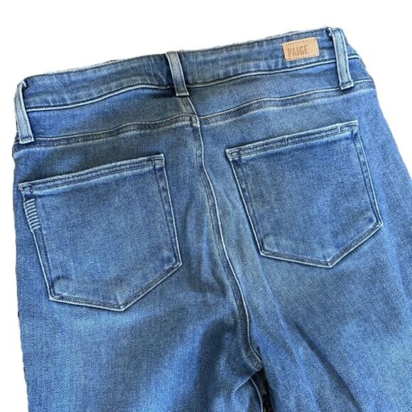 PAIGE Cindy Straight Leg Raw Edge Hem Cropped Stretch Jeans Medium Wash Size 28 - Picture 6 of 6